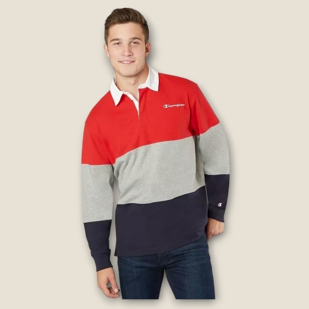 Champion Colour Block Long Sleeve Rugby Polo, Size  L